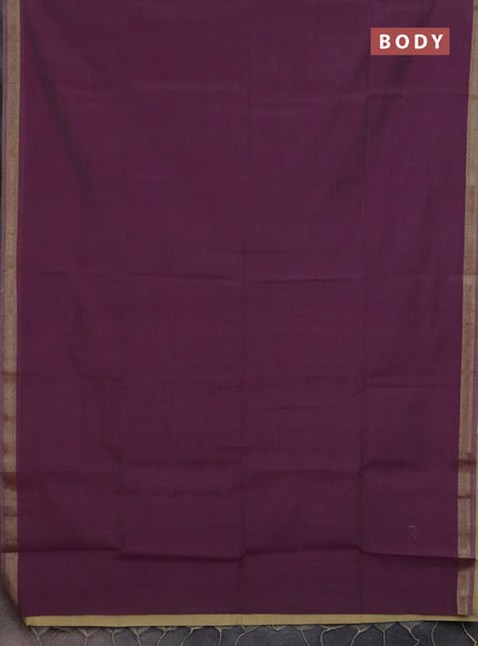 Linen cotton saree purple and sandal with plain body and hand painted pallu