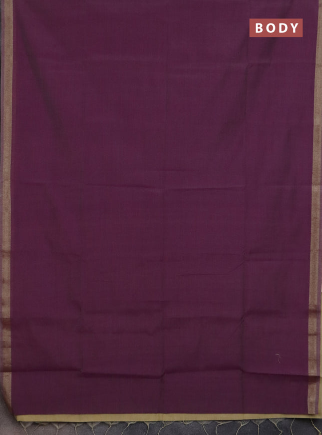Linen cotton saree purple and sandal with plain body and hand painted pallu