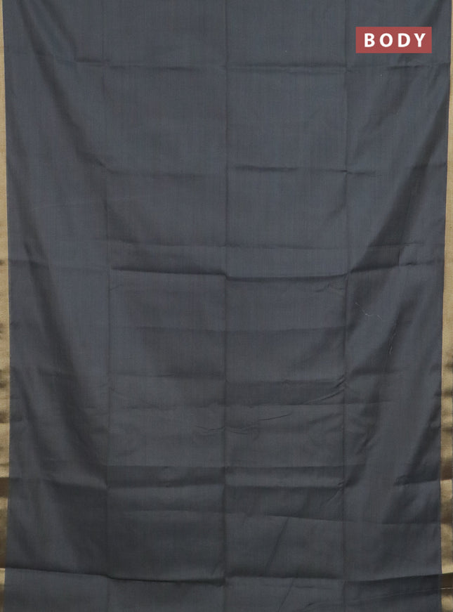 Linen cotton saree grey and sandal with plain body and hand painted pallu