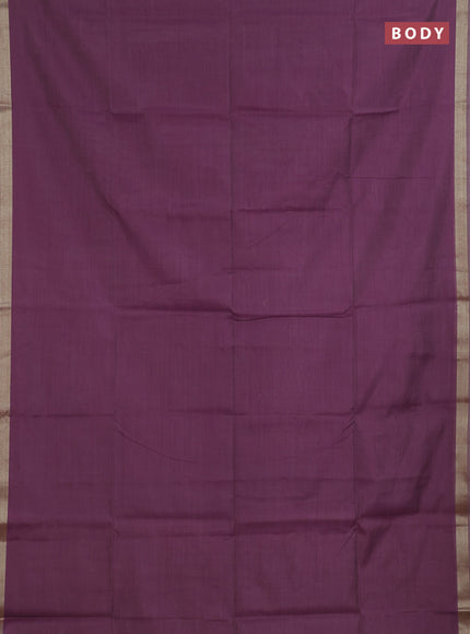 Linen cotton saree purple and sandal with plain body and hand painted pallu