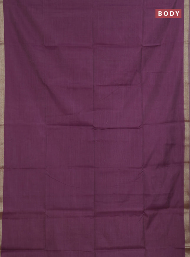 Linen cotton saree purple and sandal with plain body and hand painted pallu