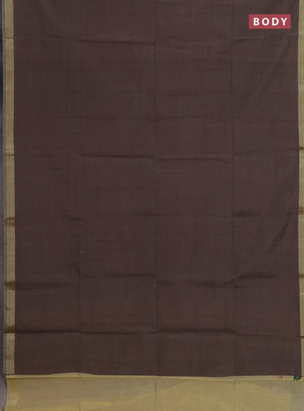 Linen cotton saree dark beige and sandal with plain body and hand painted pallu