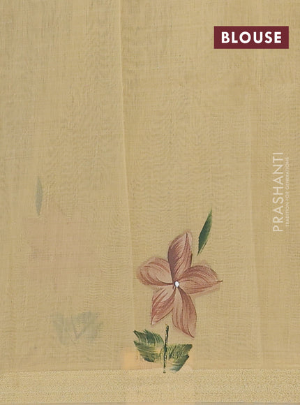 Linen cotton saree dark beige and sandal with plain body and hand painted pallu