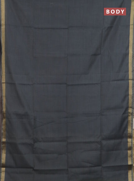 Linen cotton saree grey and sandal with plain body and hand painted pallu