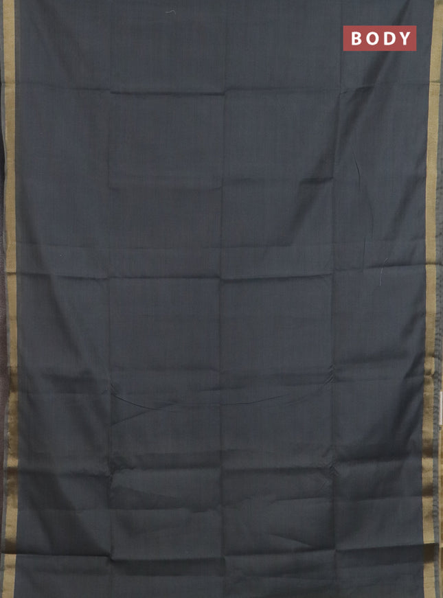 Linen cotton saree grey and sandal with plain body and hand painted pallu
