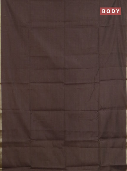 Linen cotton saree dark beige and sandal with plain body and hand painted pallu