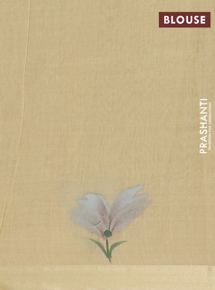 Linen cotton saree dark beige and sandal with plain body and hand painted pallu