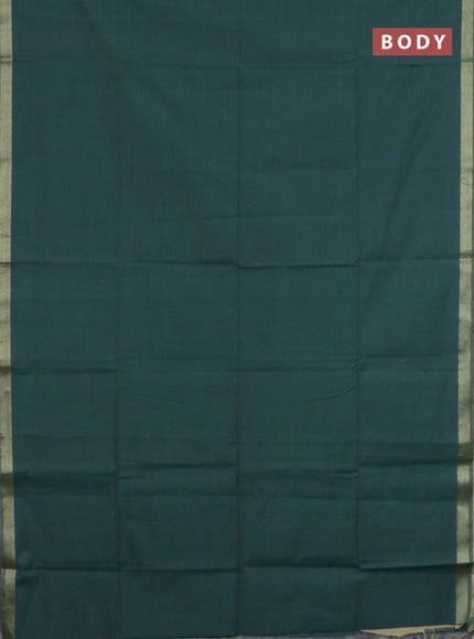 Linen cotton saree green and sandal with plain body and hand painted pallu