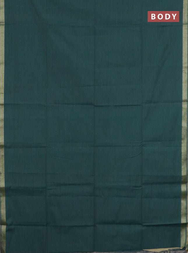 Linen cotton saree green and sandal with plain body and hand painted pallu