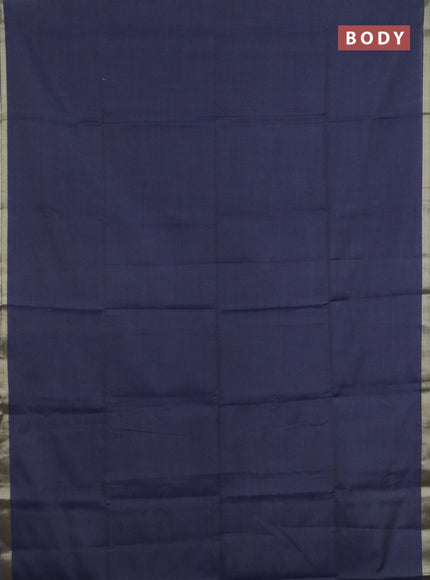 Linen cotton saree navy blue and sandal with plain body and hand painted pallu