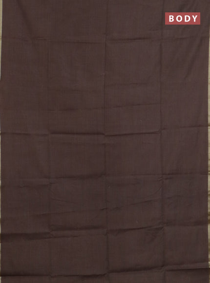 Linen cotton saree sandal and brown with plain body and hand painted pallu