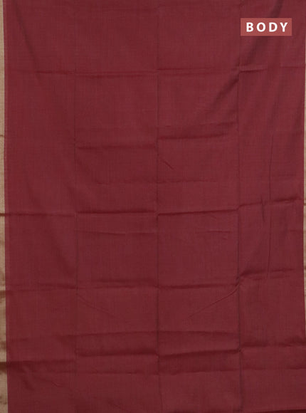 Linen cotton saree sandal and red with plain body and hand painted pallu