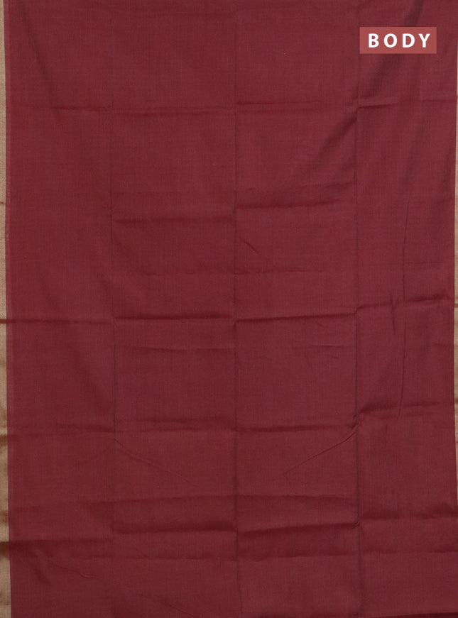 Linen cotton saree sandal and red with plain body and hand painted pallu