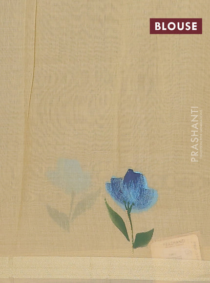 Linen cotton saree sandal and navy blue with plain body and hand painted pallu