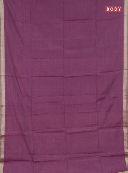 Linen cotton saree sandal and purple with plain body and hand painted pallu