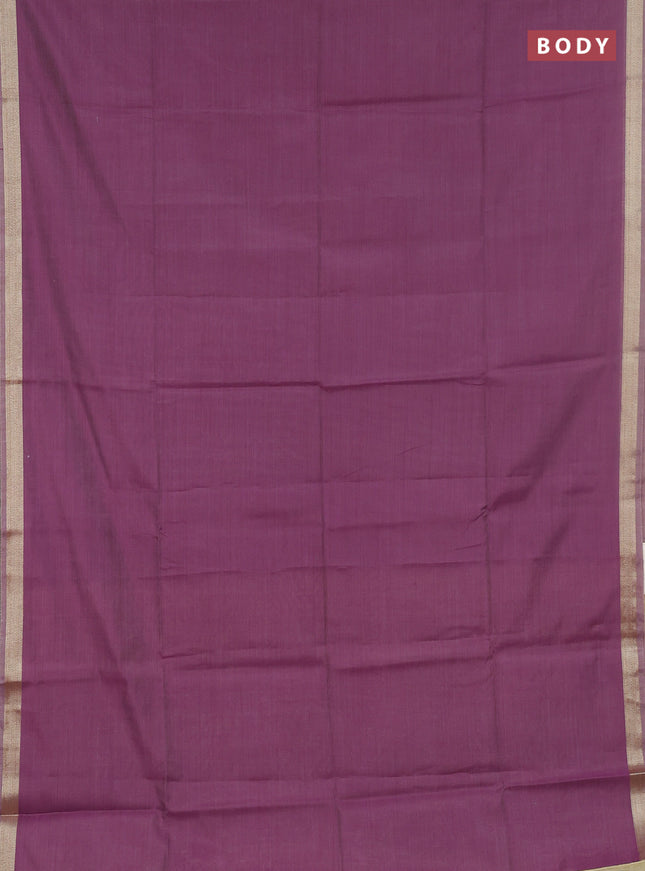 Linen cotton saree sandal and purple with plain body and hand painted pallu