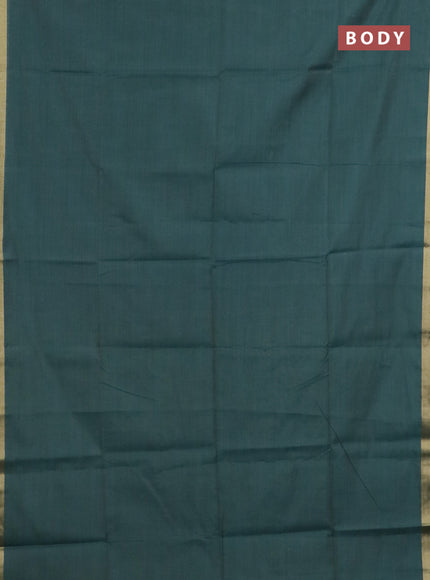 Linen cotton saree sandal and green with plain body and hand painted pallu