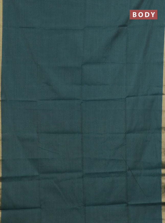 Linen cotton saree sandal and green with plain body and hand painted pallu