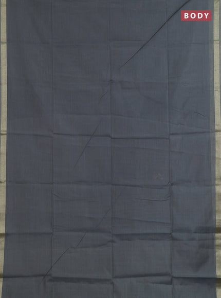 Linen cotton saree sandal and grey with plain body and hand painted pallu