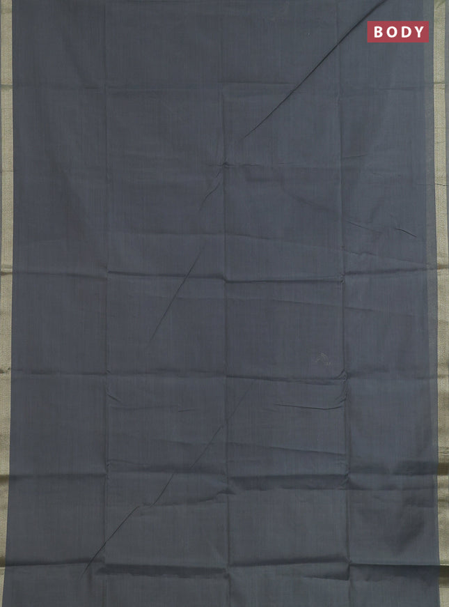 Linen cotton saree sandal and grey with plain body and hand painted pallu