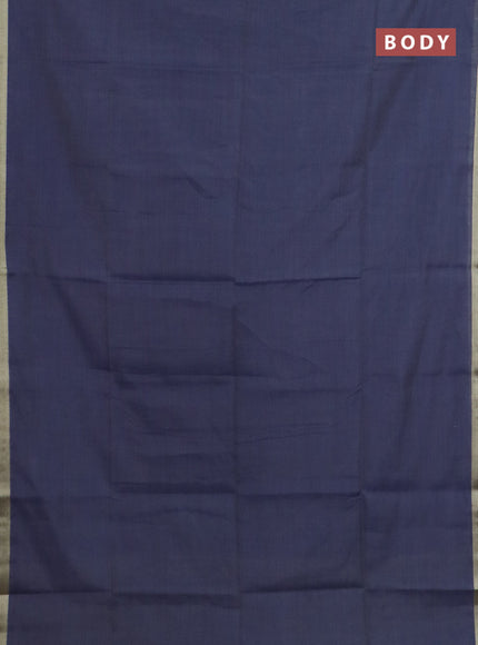 Linen cotton saree navy blue and sandal with plain body and hand painted pallu