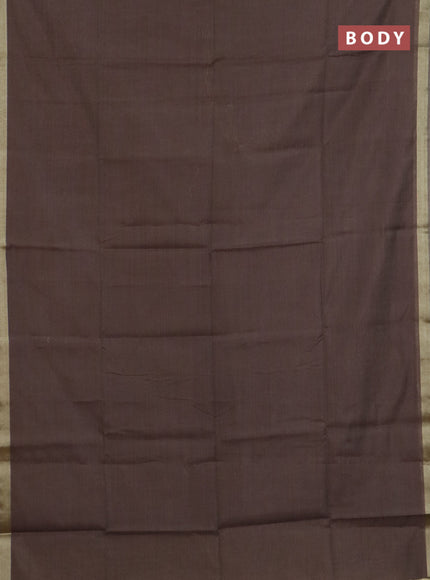 Linen cotton saree dark beige and sandal with plain body and hand painted pallu