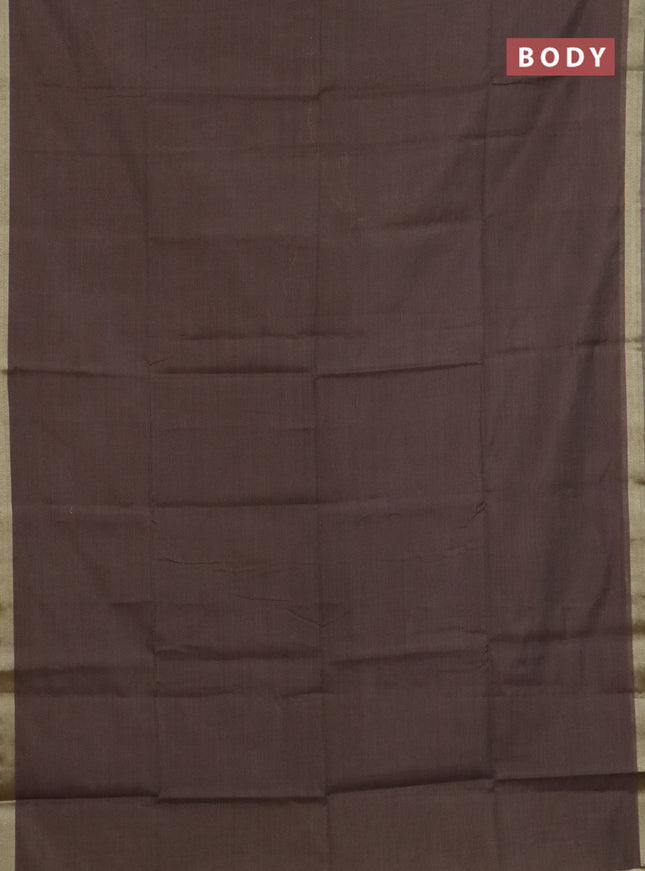 Linen cotton saree dark beige and sandal with plain body and hand painted pallu