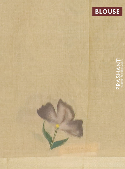 Linen cotton saree dark beige and sandal with plain body and hand painted pallu
