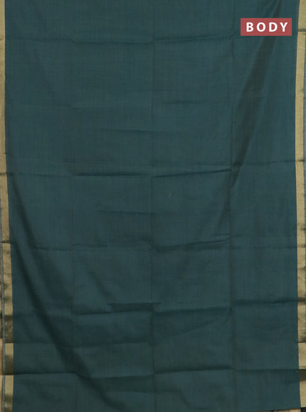 Linen cotton saree green and sandal with plain body and hand painted pallu
