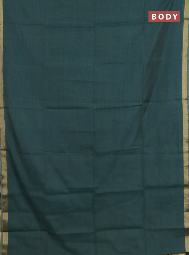 Linen cotton saree green and sandal with plain body and hand painted pallu