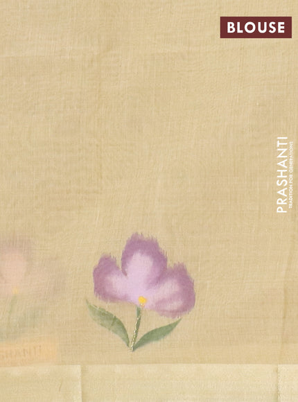 Linen cotton saree purple and sandal with plain body and hand painted pallu