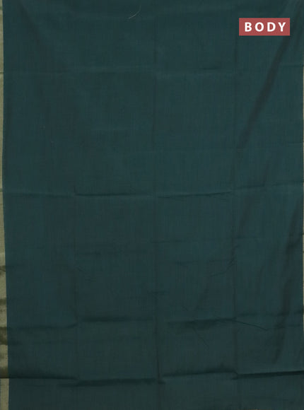 Linen cotton saree blue and sandal with plain body and hand painted pallu