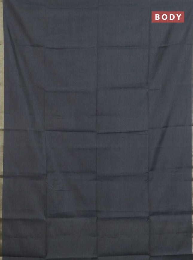 Linen cotton saree grey and sandal with plain body and hand painted pallu