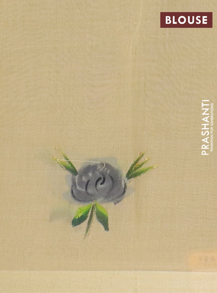 Linen cotton saree grey and sandal with plain body and hand painted pallu