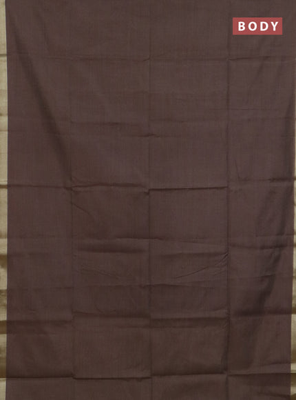Linen cotton saree dark beige and sandal with plain body and hand painted pallu