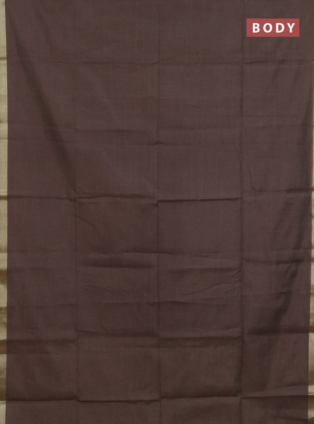 Linen cotton saree dark beige and sandal with plain body and hand painted pallu