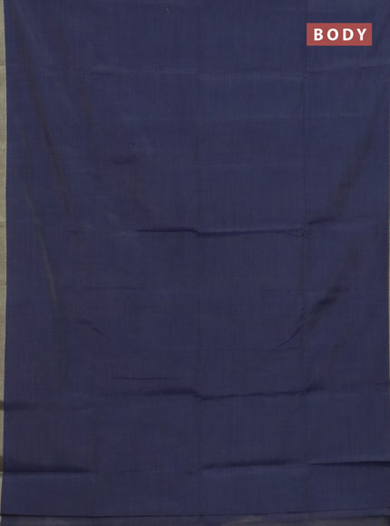 Linen cotton saree navy blue and sandal with plain body and hand painted pallu