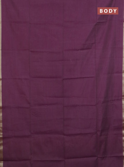Linen cotton saree purple and sandal with plain body and hand painted pallu
