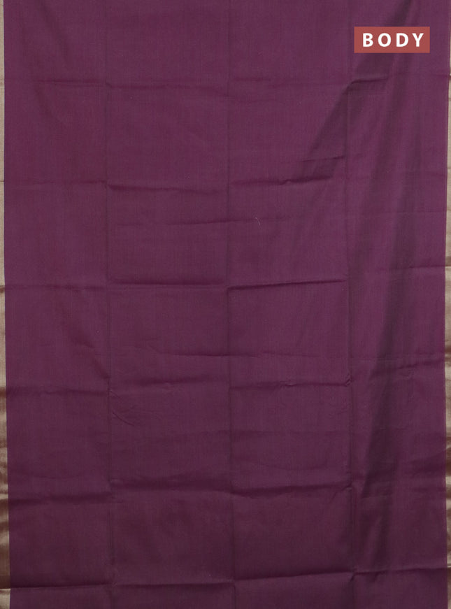 Linen cotton saree purple and sandal with plain body and hand painted pallu