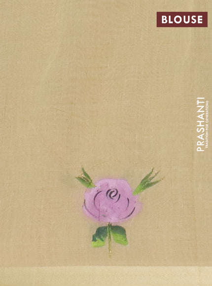 Linen cotton saree purple and sandal with plain body and hand painted pallu