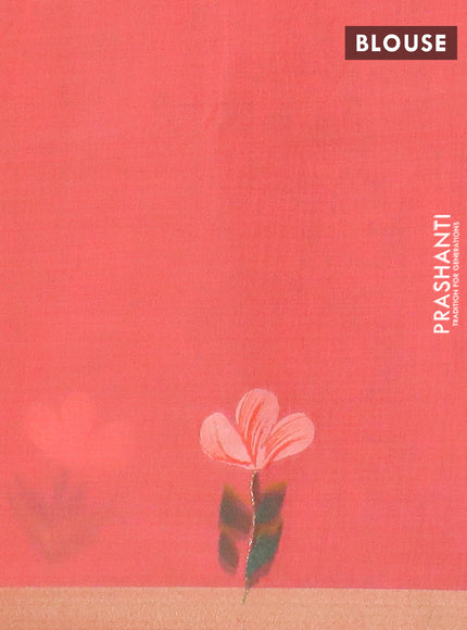 Linen cotton saree sandal and peach shade with floral hand paint prints and zari woven border
