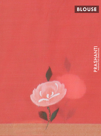 Linen cotton saree sandal and peach shade with floral hand paint prints and zari woven border