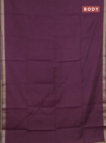 Linen cotton saree purple and sandal with plain body and hand painted pallu