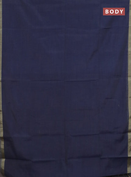 Linen cotton saree navy blue and sandal with plain body and hand painted pallu
