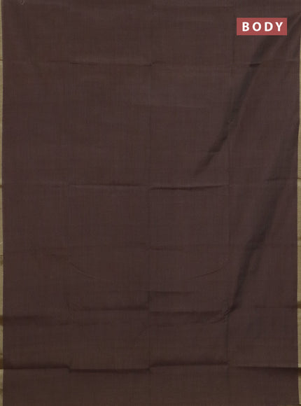 Linen cotton saree dark beige and sandal with plain body and hand painted pallu