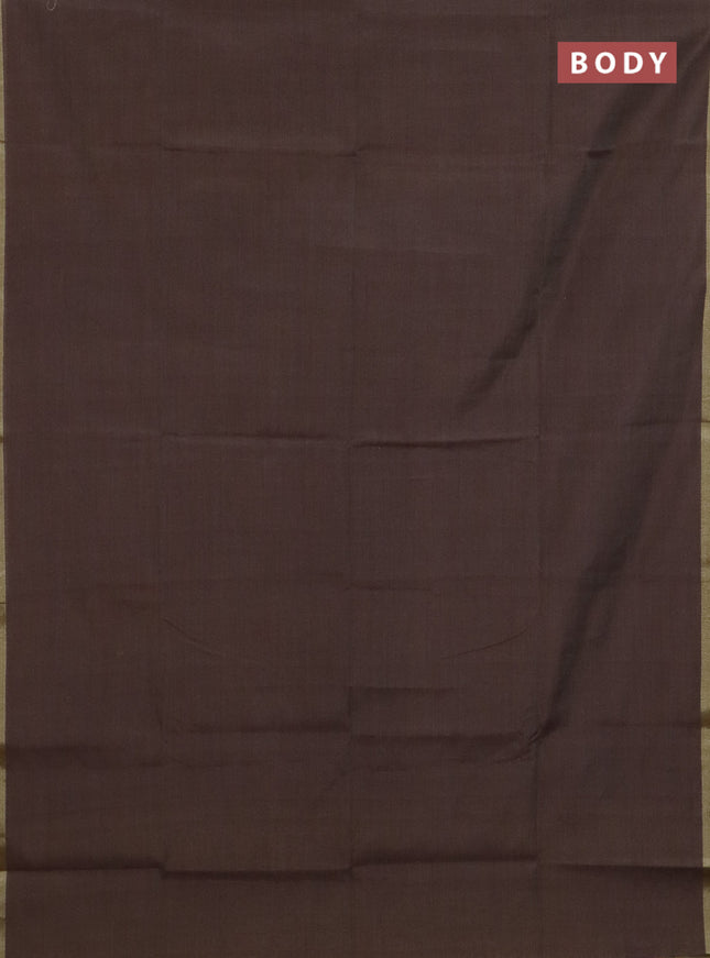 Linen cotton saree dark beige and sandal with plain body and hand painted pallu