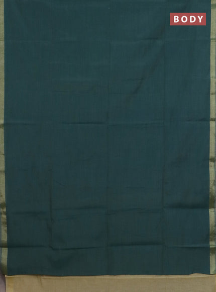 Linen cotton saree green and sandal with plain body and hand painted pallu