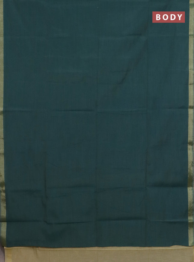 Linen cotton saree green and sandal with plain body and hand painted pallu