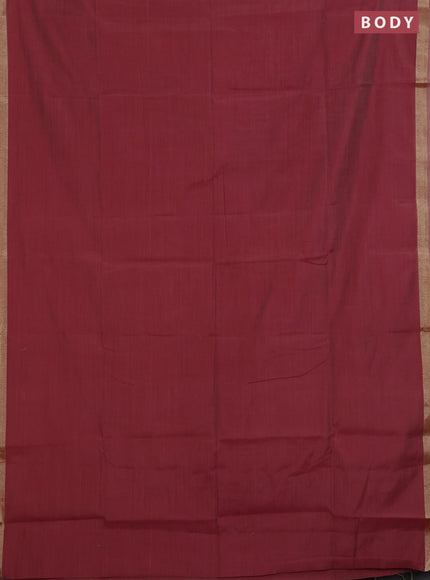 Linen cotton saree maroon and sandal with plain body and hand painted pallu