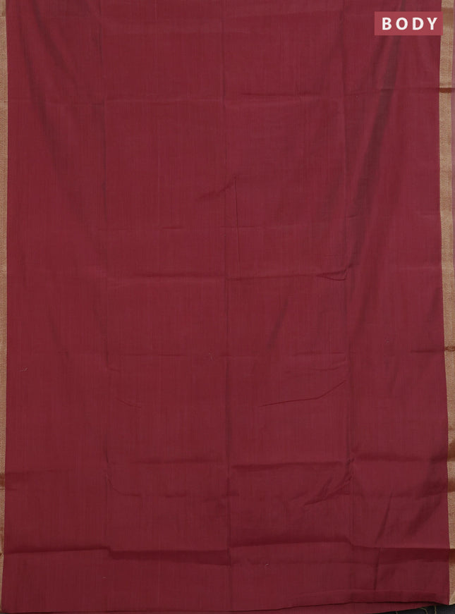 Linen cotton saree maroon and sandal with plain body and hand painted pallu
